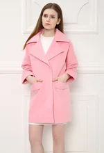 Simple Medium Long Design Pink Girls Wool Jacket Popular Fall Winter Woolen Jacket for Women