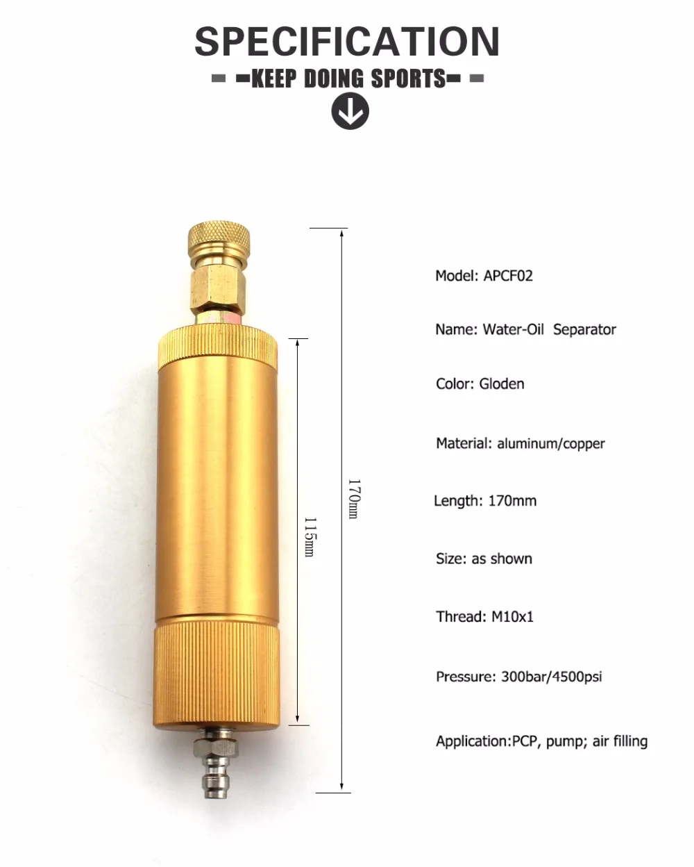 PCP Пейнтбол ВВС ручной насос вода маслоотделителя M10x1 Gloden фильтр 300bar/4500psi быстрой смены навесного оборудования 50 см высоком давление шланг