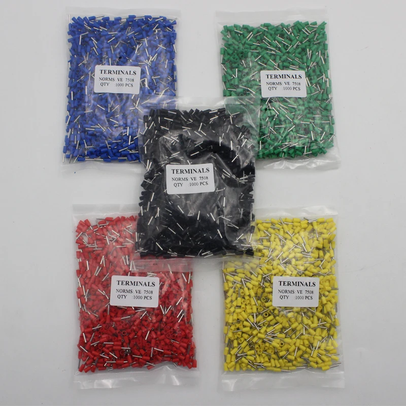 

E7508 European Terminals Nylon Insulated Cord End Terminals Copper Nuts VE7508 Pin Tubing Terminal connector 20AWG 0.75mm2