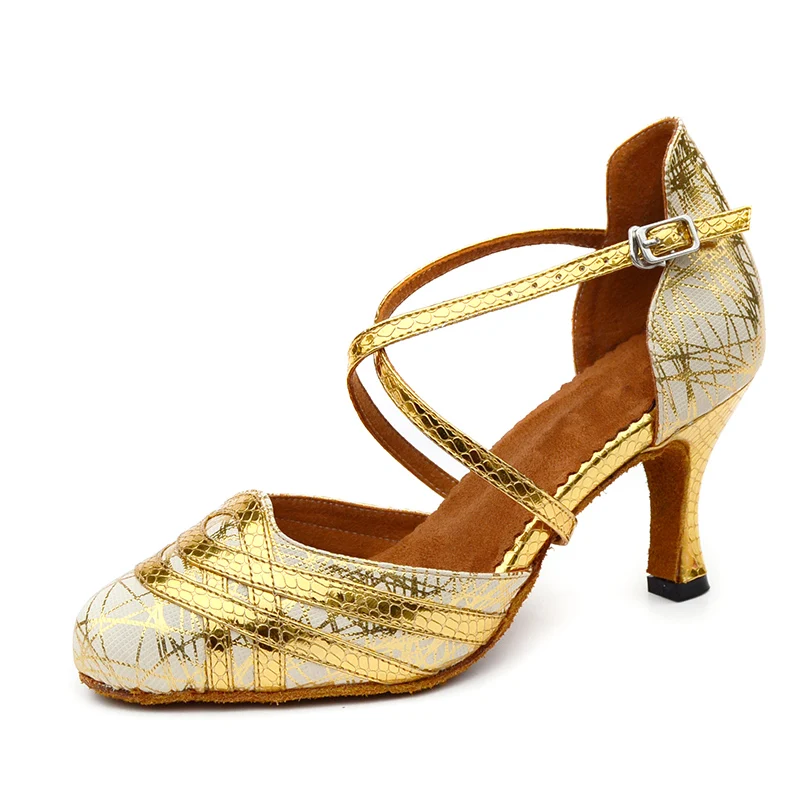 Hot Sale Synthetic Leather Ladies Women Tango Salsa Ballroom Latin Dance Shoes with Suede Sole 2 2.36 3 Inch Heels