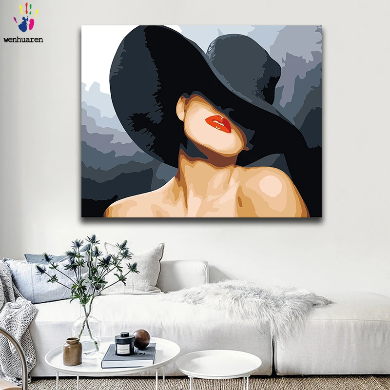 DIY раскраска краска по номерам сексуальная женщина в шляпе картины по номерам с комплектами 40x50 в рамке