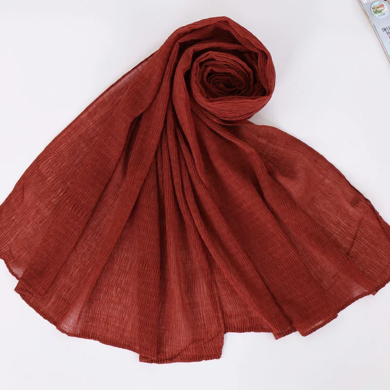 Балийский хлопковый плиссированный платок, простая длинная шаль, смятая обертка, исламский женский шарф, сморщенный мусульманский хиджаб, тюрбан, палантин 90*180 см
