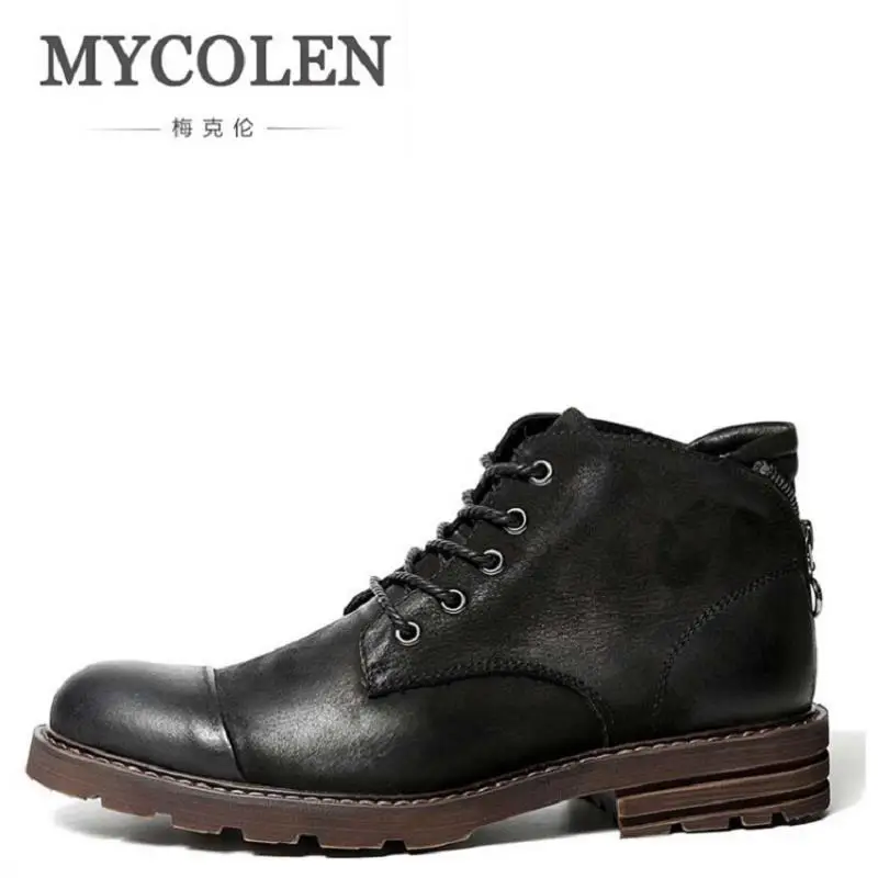 MYCOLEN/ботинки из натуральной кожи для мужчин; Новинка; зимняя водонепроницаемая обувь на шнуровке; короткие Роскошные брендовые рабочие мужские ботинки; Zapatos