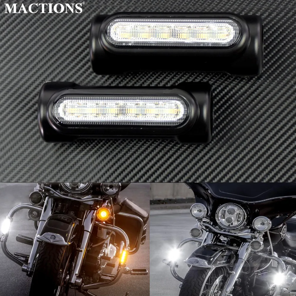 

Black Motorcycle Highway Bar Switchback Turn Signal Driving Light White Amber LED Lamp For Harley Touring Road King For Victory