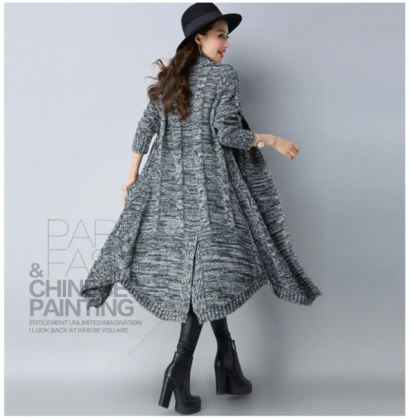 New Autumn Winter Sweater Coat Women Fashion Long Knitted Cardigan Female Large Size Thicken Irregular Sweater Jacket LQ376