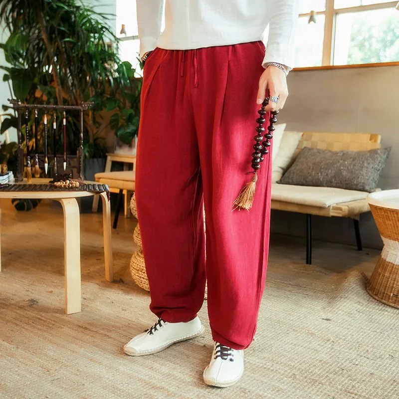 Autunm men's plus size M- 5XL 6XL 7XL cotton linen pants Fashion streetwear wide leg Harem Hip Hop Trousers large size wide leg pants