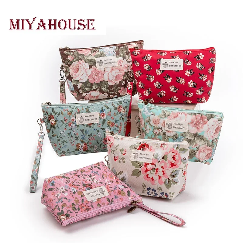 Miyahouse, ретро цветочный дизайн, сумки для макияжа, женская косметичка на молнии, переносная дорожная косметичка для женщин
