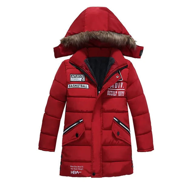 2017 New boys cotton letter hooded long jacket fashion winter top