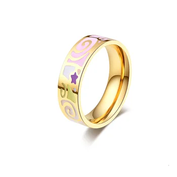

Cute Gold Color Wedding Band Rings For Women Men Wide Titanium Steel Colorful Enamel Midi Knuckle Ring Bague Anillos Mujer JZ110