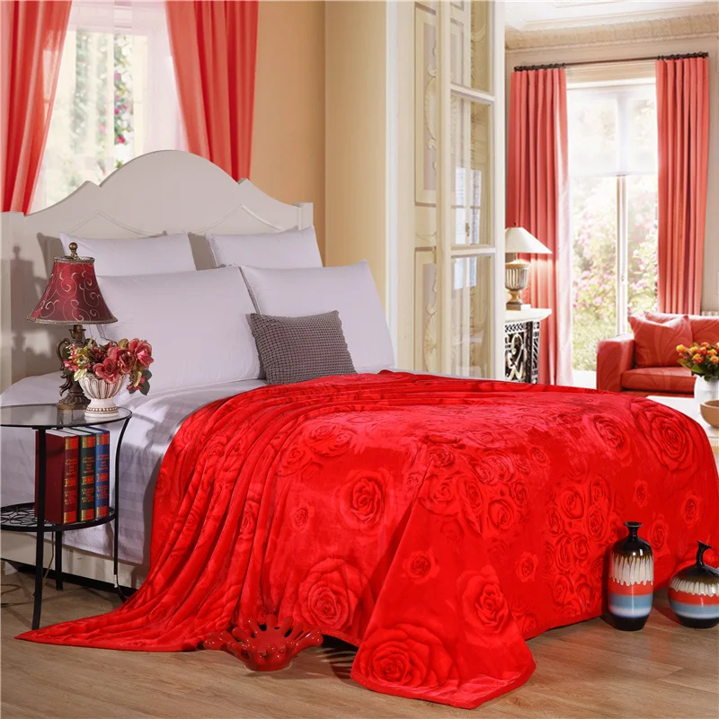 

Big Red Solid Color Print 1 Pcs Bedding Blanket Thick Throw Blanket On Sofa Bed Plane Travel Plaids Adult Home Textile 3 Size