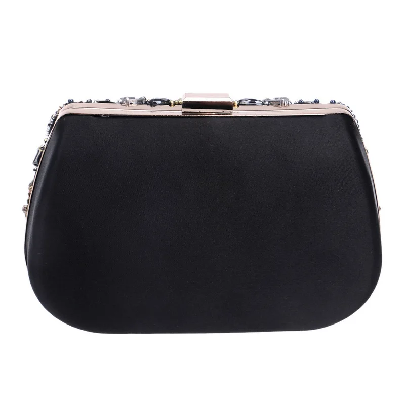 Luxy Moon Silver Sequin Black Crystal Clutch Bag Back View