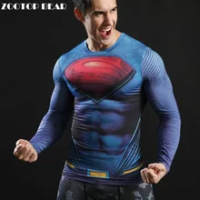 Compression T shirts Long Sleeve Fitness Top Superman Printed Tshirts Superhero Tees Bodybuilding Tees 2017 Top