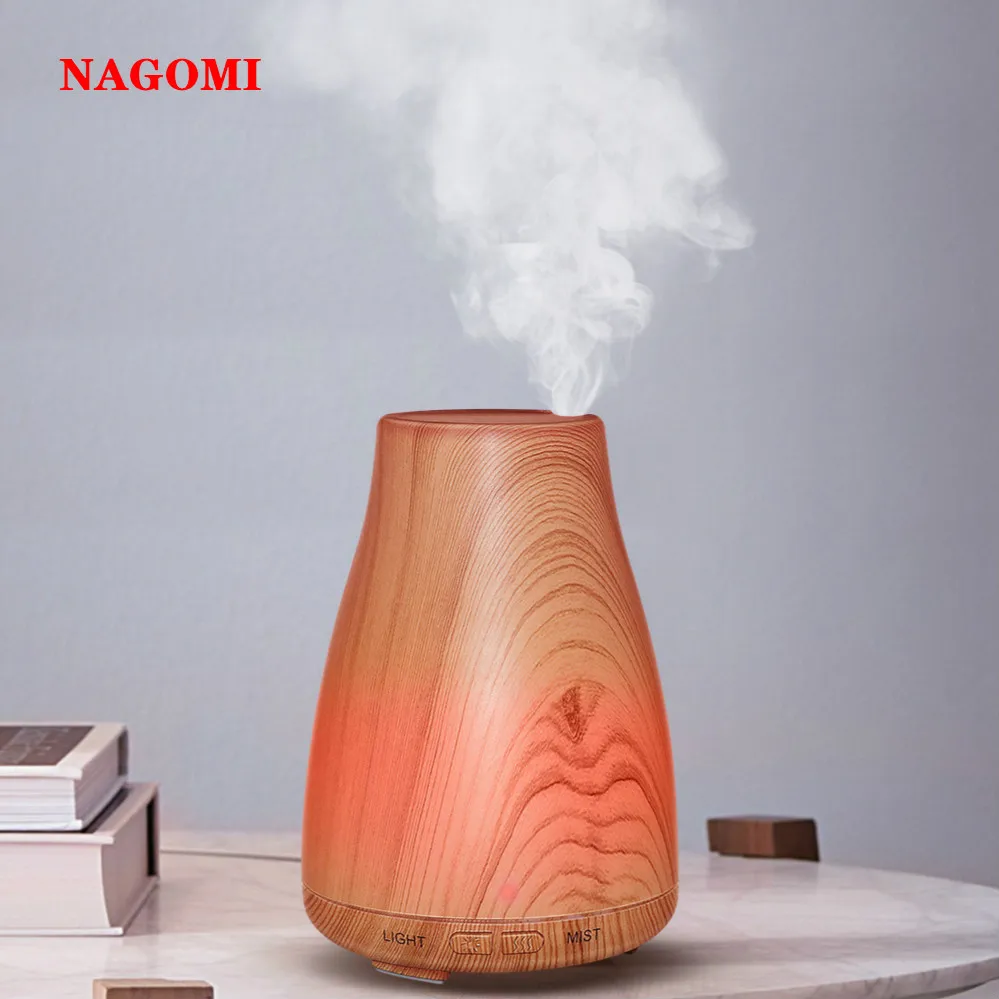 

100ML Ultrasonic Air Humidifier Sake Bottle Wood Grain Aroma Essential Oil Diffuser With Colorful Changing LED Light For Home