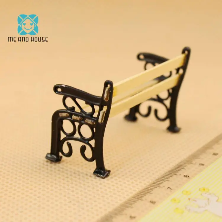Miniature Dollhouse Wooden Furniture outdoor garden metal mini bench 1/12 scale Miniature Dollhouse Wooden Furniture outdoor garden metal mini bench 1/12 scale