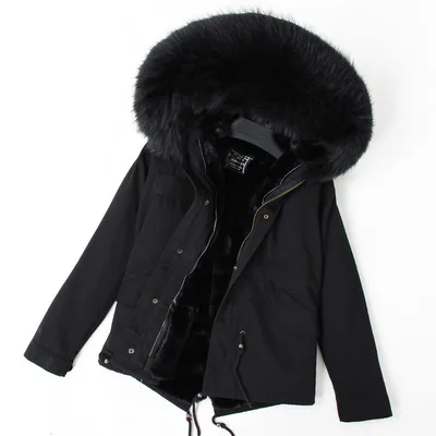 Real Raccoon Fur Collar winter fur coat Women camouflage black parkas& cotton faux fur lining coat jacket - Цвет: 9