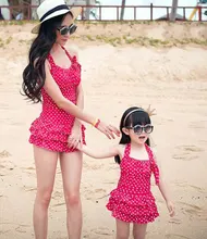 Mother and Girls Swimming Clothing Super Quality Dot One-piece Family Holiday Swim Set Mom and Daughter Swimwear