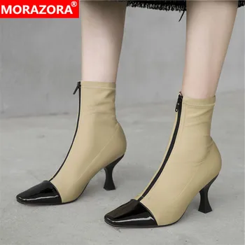 

MORAZORA 2020 new arrival women ankle boots patent leather Stretch boots mixed colors autumn high heels party prom shoes woman