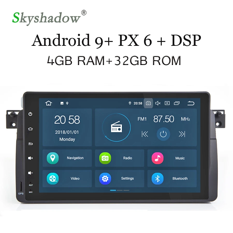 Excellent PX6 DSP HD IPS Android 9.0 6 Core 4GB RAM 32GB ROM Car DVD Player RDS  Radio WiFi GPS Map Bluetooth For BMW 3 E46 M3 Rover 75 MG 0