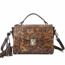 Женская винтажная сумка из натуральной тисненой кожи, дамская сумка с кисточкой, женские сумки на плечо, роскошные сумки через плечо