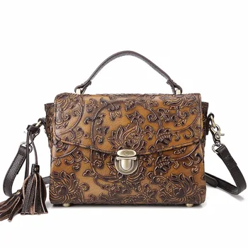 

Lady Women Genuine Embossed Leather Vintage Tote Handbag With Tassel Female Shoulder Bags Luxury 2017 Crossbody Messenger Bags