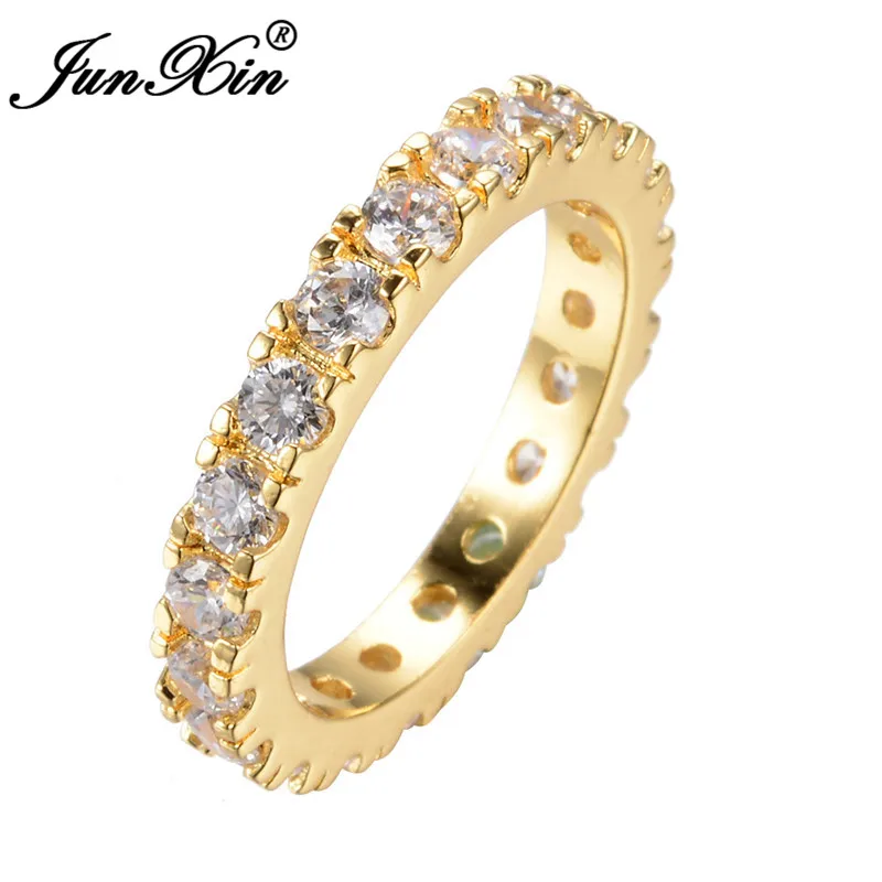 JUNXIN Dainty CZ Stone Eternity Ring Vintage Gold Filled Stackable Wedding Rings For Women Simple Jewelry
