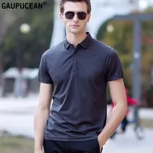 Для мужчин Поло рубашка хлопок лиоцелл натуральный шелковый короткий рукав синего/серого цветов: черный Модные Повседневное летом прохладно мужской роскошный рубашки поло для мужчин рубашки для мальчиков