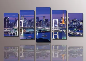 

New York Bridge Painting Of 5 Pieces Canvas Prings wall art decoration home Unframed