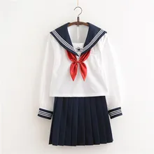 Японская JK школьная форма для девочек белая футболка Sakura вышитая Матросская темно-синяя юбка костюм Студенческая Женская Новинка класс комплект