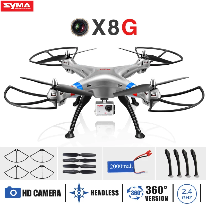 

SYMA X8G Drone RC Quadcopter RTF RC Helicopter 2.4G 4CH 6 Axis With 8MP Wide Angle HD Camera 360 Degree Rotating Christmas Gift