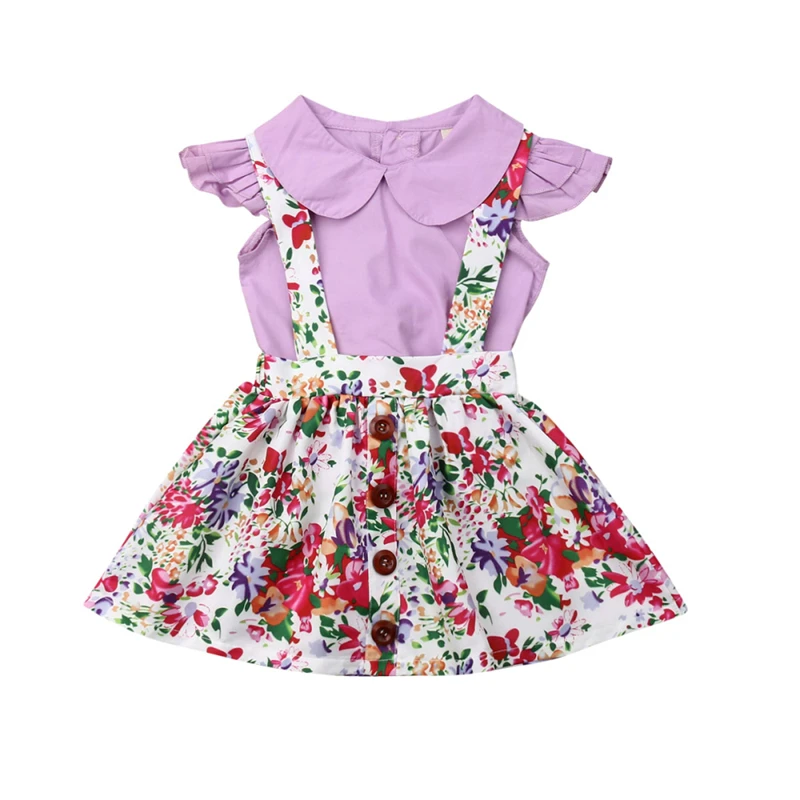 

Toddler Baby Girl Summer Clothing Sunsuit Sets Cotton T-shirt+ Floral Skirts Dress Overalls Children Kids Outfits 2Pcs Clothes