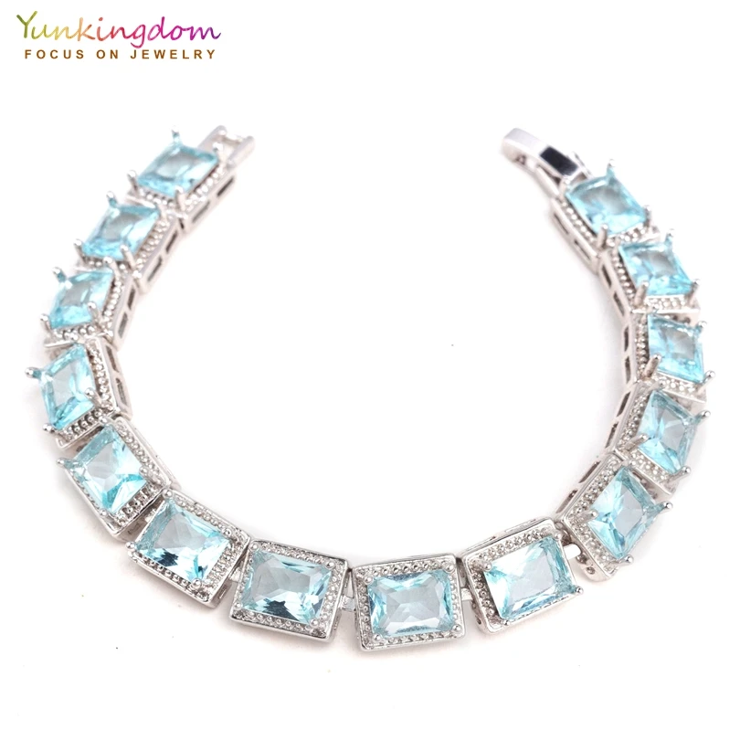

Yunkingdom light blue cubic zirconia square stone bracelets & bangles for women pulseras bracelet femme pulseras mujer LPK2167