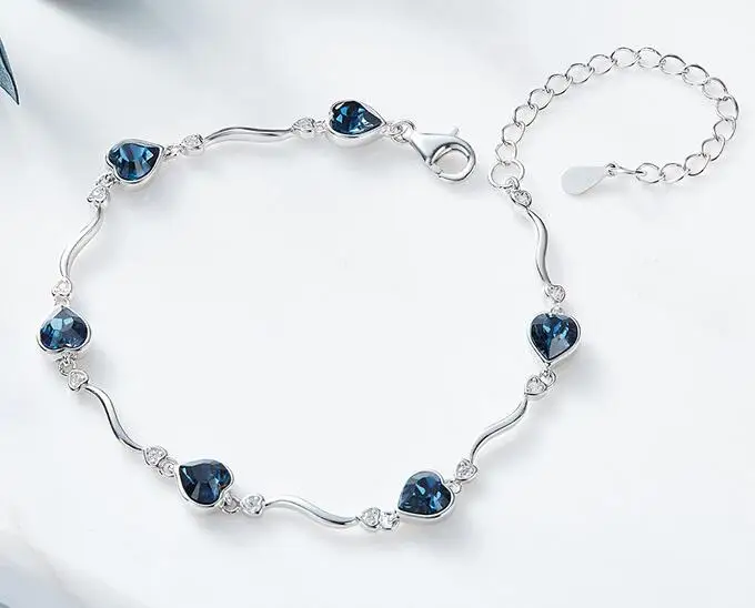 

UXN152 Pure Silver 925 Rose Zircon Bracelet Three Women's Heart Bracelets