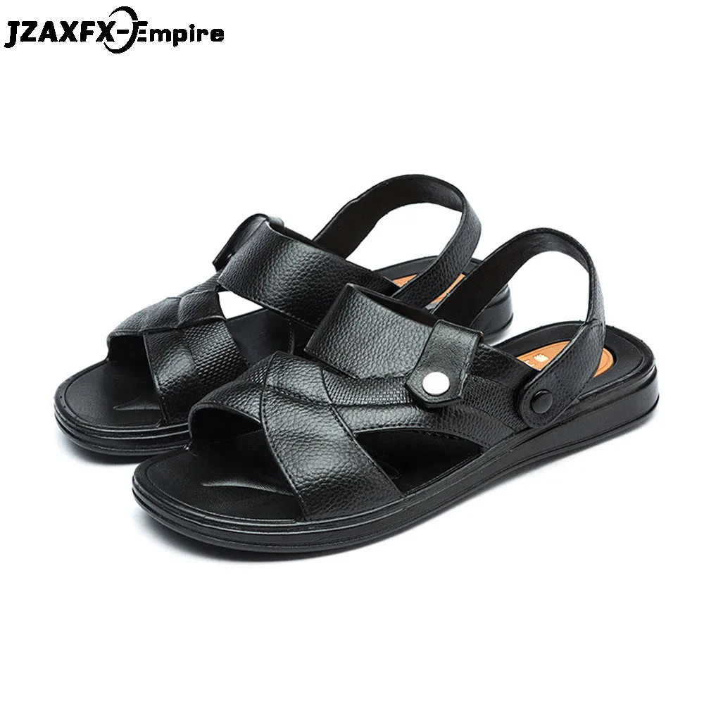 

2019 Summer Sandals Men Slippers Summer Casual Leather Flat Shoes Soft Comfortable Beach Sandals