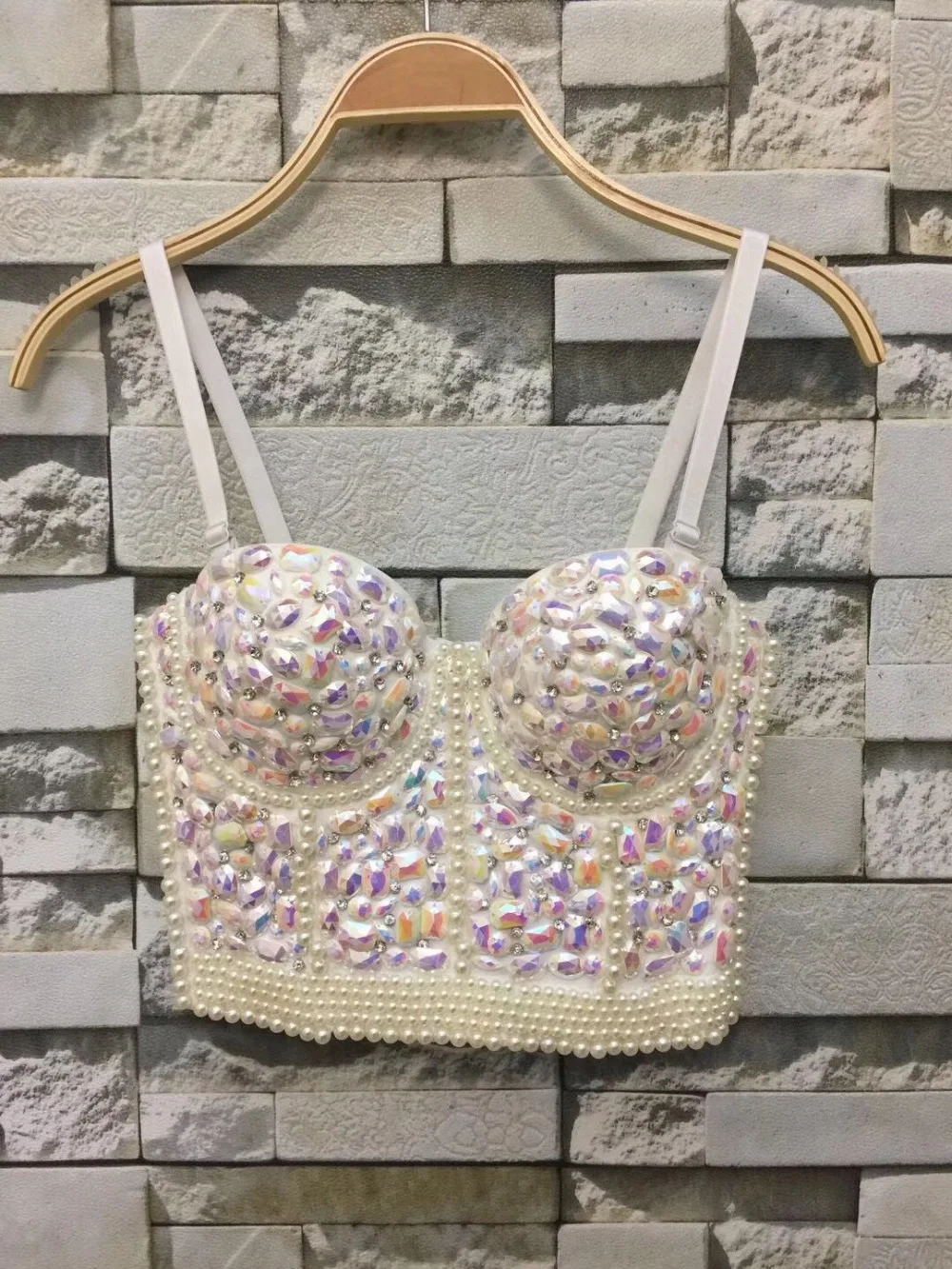 

New High Quality Handmade Sexy Women Crystal Rhinestone Embroidered Bra Top Jeweled Beaded Bra Pearl Bridal Bustier Cropped Top