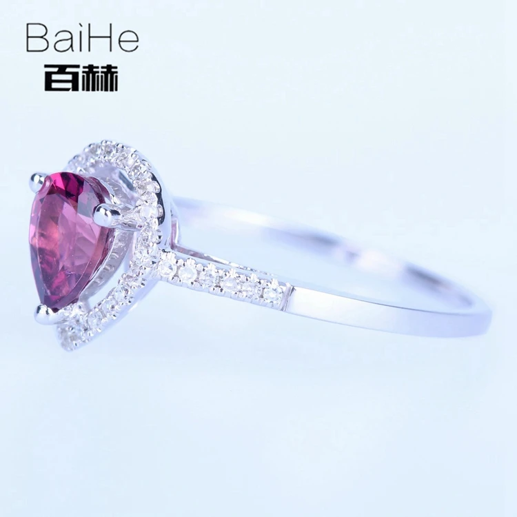 BAIHE Solid 14 K белое золото(AU585) 0.593CT Сертифицированный H/SI круглый вырез подлинный Турмалин Свадебные модные ювелирные изделия кольцо