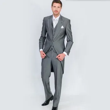 

Fashion Perfect Male Suit 2017 Peaked Lapel one Button Gray Groom mens tailcoat Wedding suits for men 2017 (Jacket+Pants+vest)