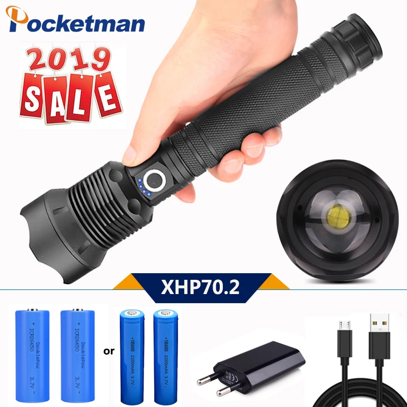 

50000LM most powerful led flashlight XLamp xhp70.2 usb torch xhp70 hunting flashlight xhp50 18650 or 26650 Rechargeable battery