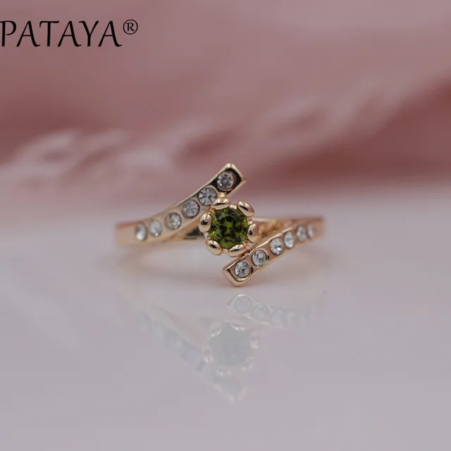 PATAYA New Special Offer White Rhinestones 585 Rose Gold Round Olive Green Natur PATAYA New Special Offer White Rhinestones 585 Rose Gold Round Olive Green Natur