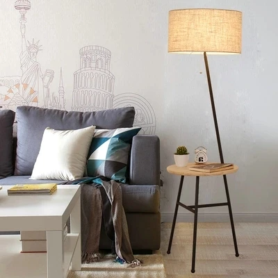 

Nordic Vertical Floor Lamps Racks Solid Wooden Fabric Standing Lights for Living Room Bedroom Bedside Sofa Table Lighting Decor