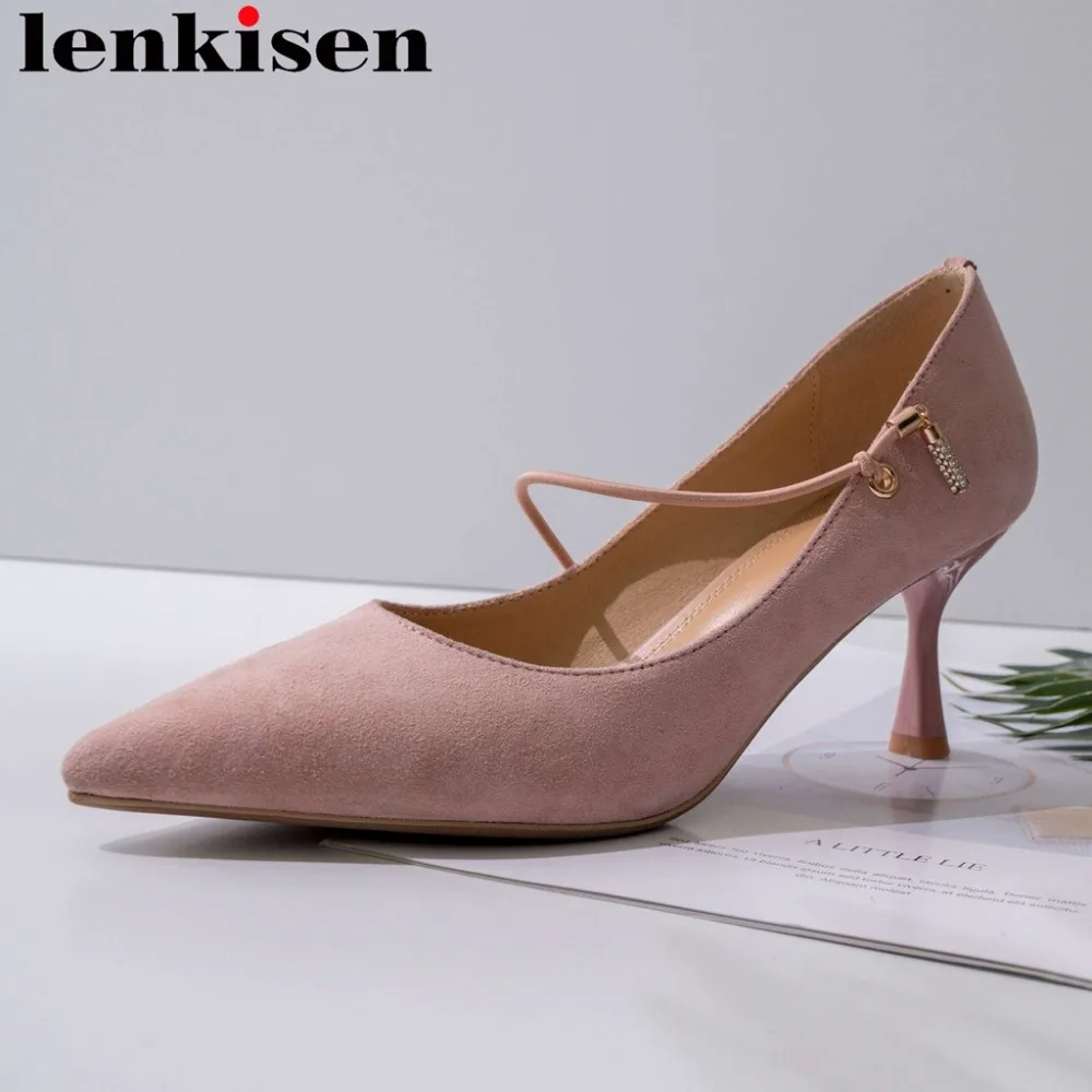 

2019 new kid suede oxford pointed toe stiletto high heels European style shallow pumps office lady streetwear dress shoes L27