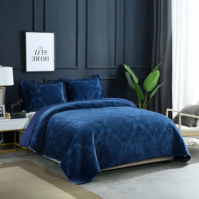 Quality Luxury Velvet Bedspread Quilt Set 3pcs Quilted bedding Winter