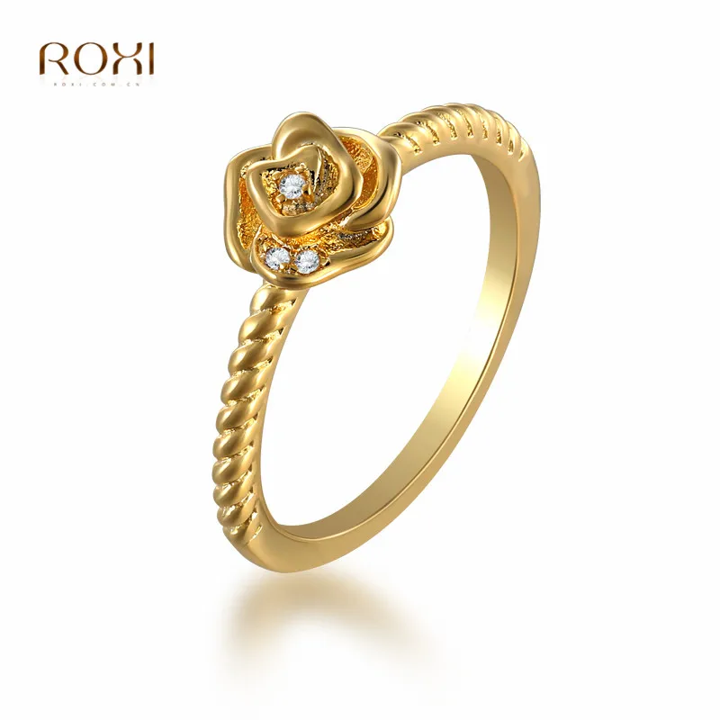 

ROXI Garden Flower Finger Rings for Women Fashion Party Jewelry Vintage Rose Flower Gold Color Engagement Wedding Rings bague