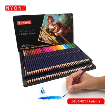 NYONI-Juego De lápices De acuarela, lápices De Colores para dibujar, boceto De arte, 12/24/36/48/72 Colores