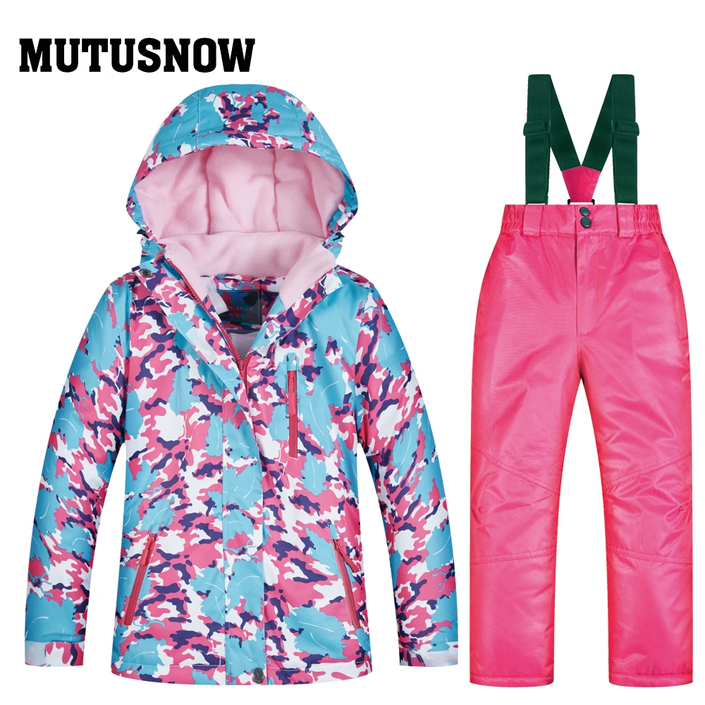 MUTUSNOW 2019 فتاة بدلة تزلج للماء صامد للريح تزلج على الجليد محاولة الدافئة الحرارية طفل مقنعين الأطفال الصغار الملابس زي مجموعة