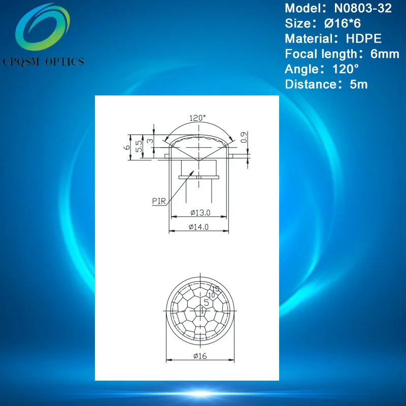 Pir датчик линза Френеля HDPE линза Френеля N0803-32