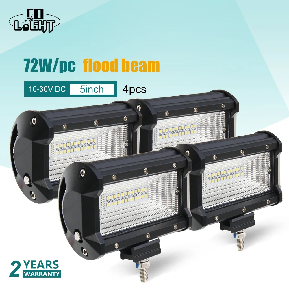 CO LIGHT 4PC 5'' 5 Inch 72W Led Work Light Bar 12V 24V Spot Flood for