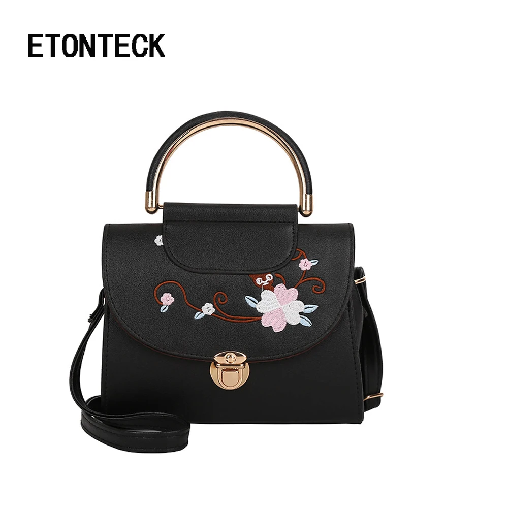 

ETONTECK women shoulder crossbody bag female flower embroidery handbag for women messenger bags Lady Satchel Purse large PU Bags