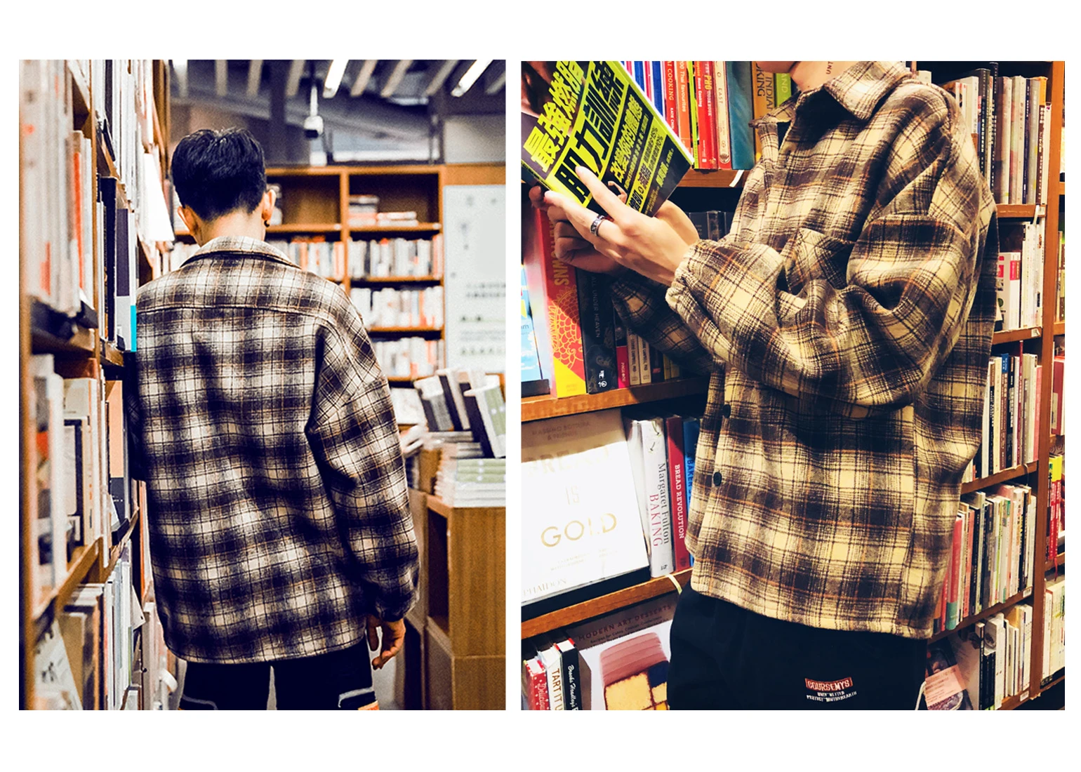 Men’s Shirt Plaid Stitching Long Sleeve Shirts Streetwear Tops Wool Thicker Warmth for Adolescents Boys Autumn Winter Thicken