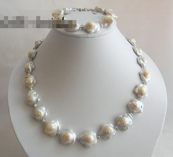 

Wholesale fast SHIPPING >>>>18''/8'' 17MM White Baroque Reborn Freshwater Pearl Necklace Bracelet Set (A0516)