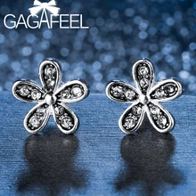 GAGAFEEL Новые подлинные 925 пробы серебряные ослепительные серьги-гвоздики с ромашками с прозрачным CZ кристаллом ювелирные изделия специальный магазин
